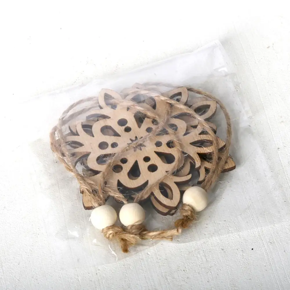 3pcs/set Christmas Tree Snowflake Hanging Pendant with Rope Beads Ornament Wooden DIY Crafts Party Decor Gifts | Дом и сад