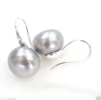 11 12mm genuine natural silver gray pearl freshwater sterling silver earrings silver earrings for women free shipping