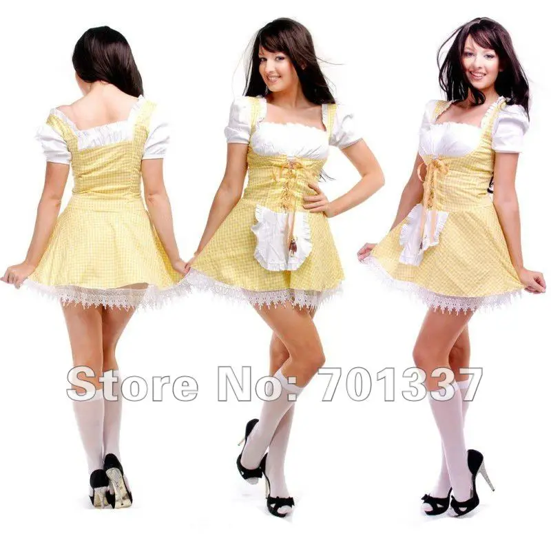 

Women's Sexy Yellow Maid Halloween Fancy Dress Sexy lingerie party costume 8948
