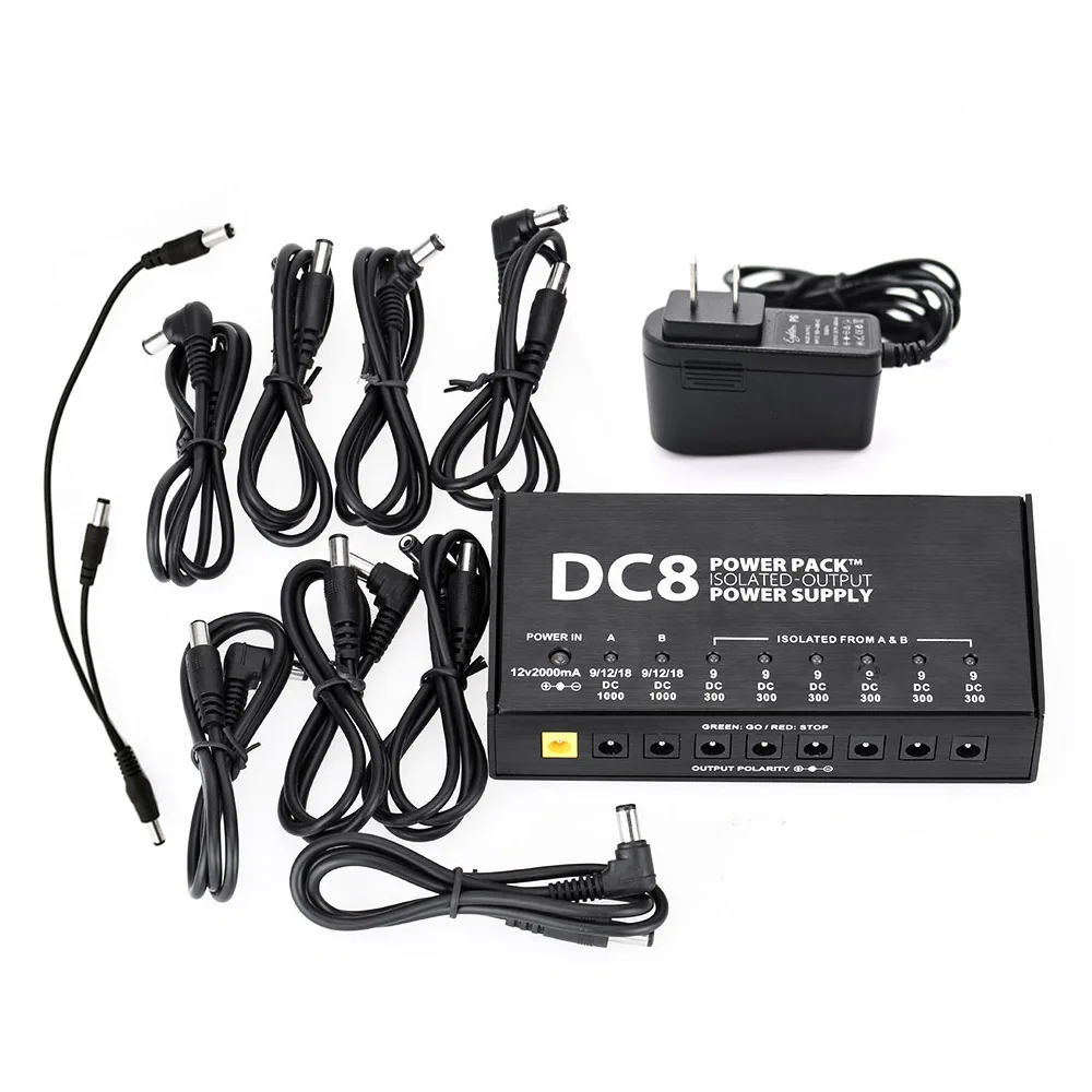 VITOOS DC8 портативный Электропитание для гитарных эффектов 8 изолированных выходов 6 ходовых 9V 2 ходовых регулируемых 9V 12V 18V