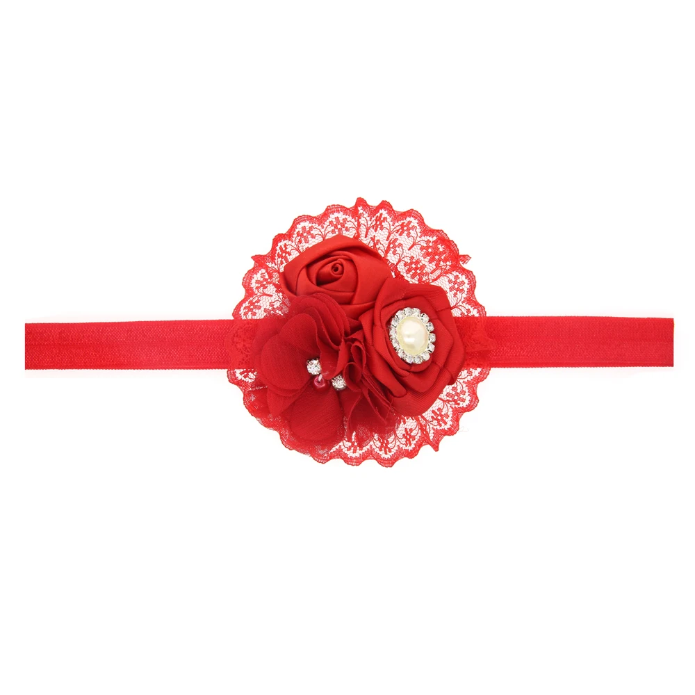 TWDVS Hair Accessories Newborn Rose Pearl Lace Flower Headwear baby rhinestone Bands Infant Children Baby Headband h033 |