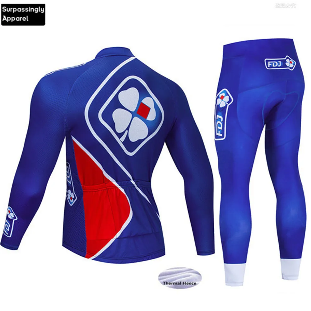 Комплект для велоспорта FDJ Team с длинным рукавом зимние теплые флисовые