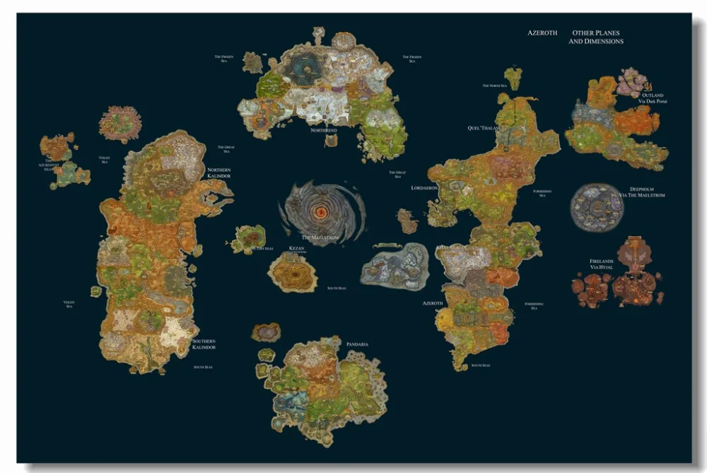 Пользовательские холст стены искусства Warcraft настенные наклейки Мир карта постер