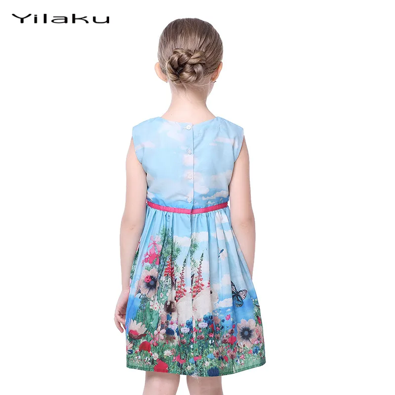 Yilaku/летнее платье принцессы для девочек сарафан с рисунком Детские костюмы