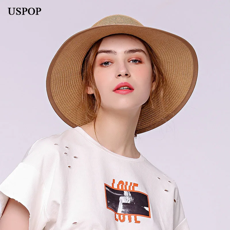 USPOP 2018 новый дизайн женщина шлемов sun женский письмо лента соломенная шляпа