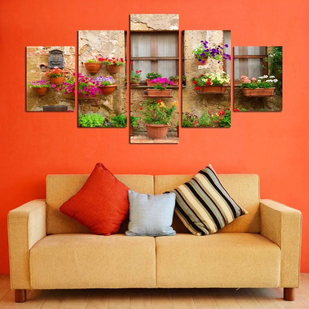 

CLSTROSE Vintage Buildings With Warm Potted Floral Canvas Posters Decorate Office Hotel Art Background Walls Home Decor Framed