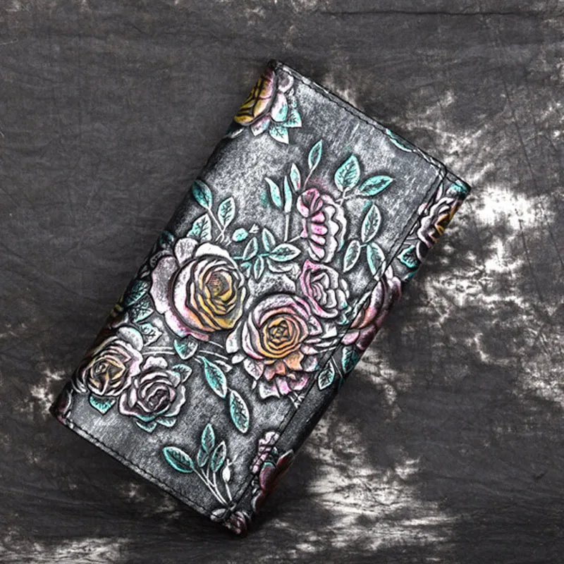 Женский Винтажный Длинный кошелек из натуральной кожи с тиснением|coin pocket|wallet genuine