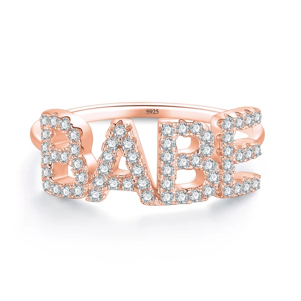 Rose BABE Modian горячая Распродажа Настоящее 925 пробы Серебряное очаровательное кольцо на палец с надписью элегантное модное кольцо для женщин Серебряное ювелирное изделие - Цвет основного камня: Rose BABE