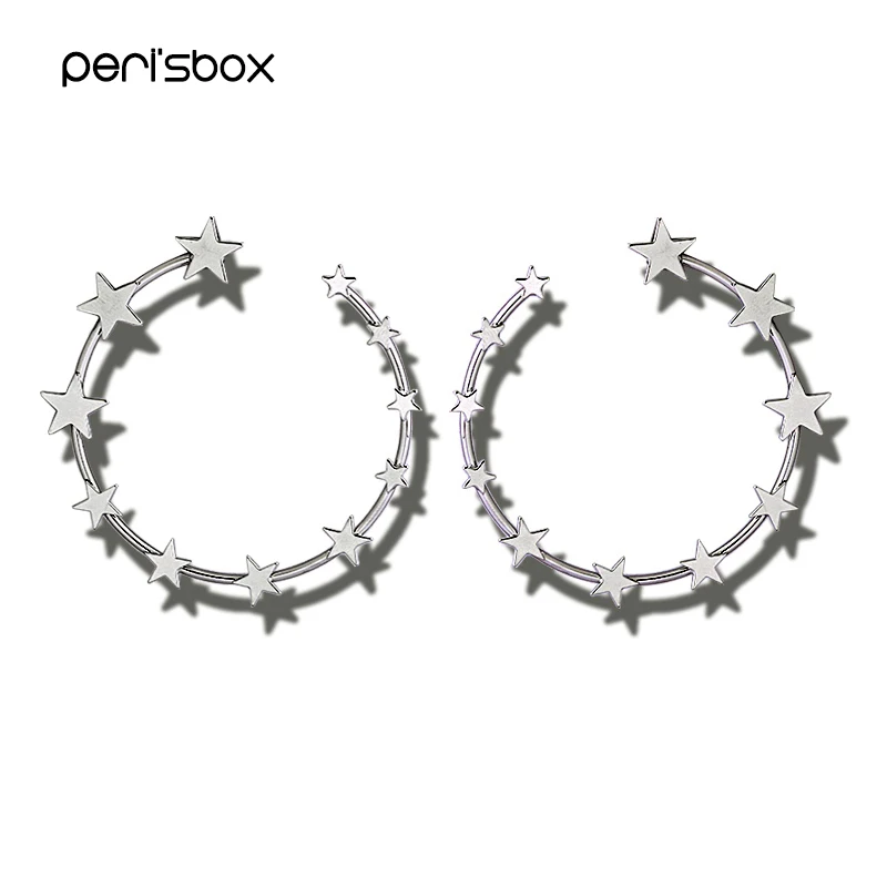 Sliver Star Peri'sBox золотые серебряные многозвездные сердца Большие серьги-кольца для женщин минималистичные большие серьги Открытый круг серьги-кольца оптом - Окраска металла: Sliver Star