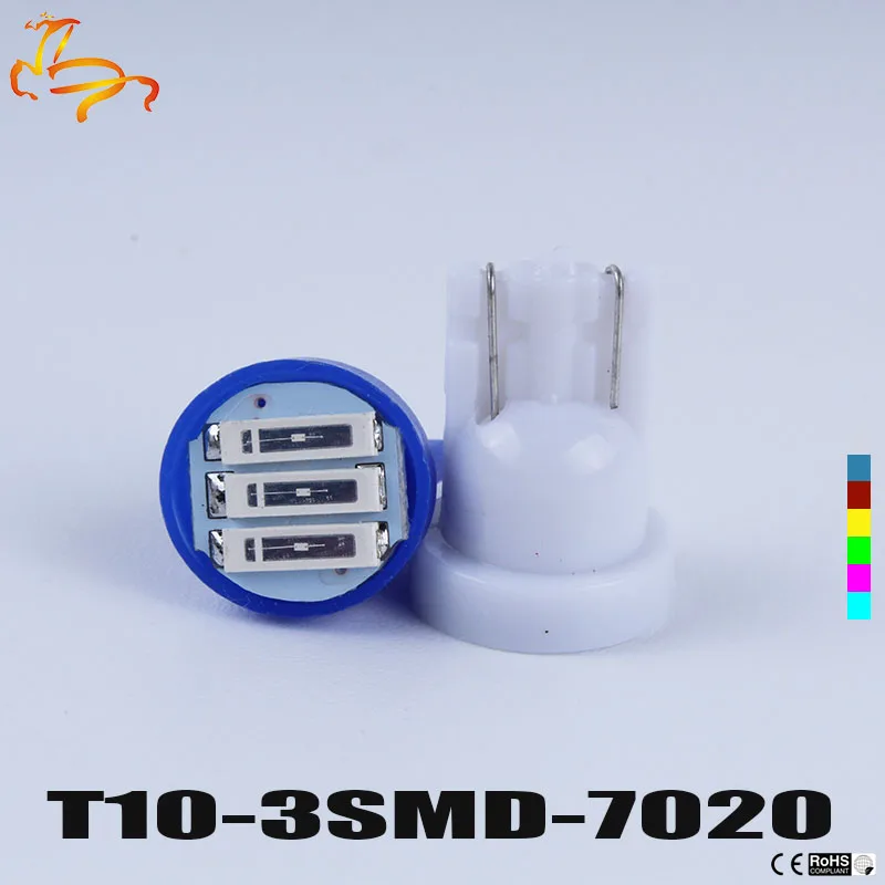 100 шт. T10 3 SMD 7014 светодиодный 3SMD 7020 1 Вт белый синий красный зеленый желтый W5W