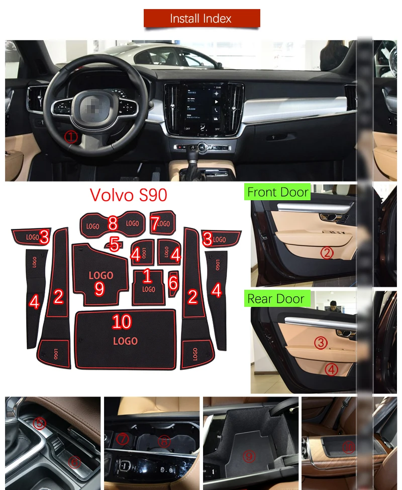 Противоскользящий резиновый коврик для кружки Volvo S90 T4 T5 T6 T8 D3 D4 D5 AWD 2017 2018 2019