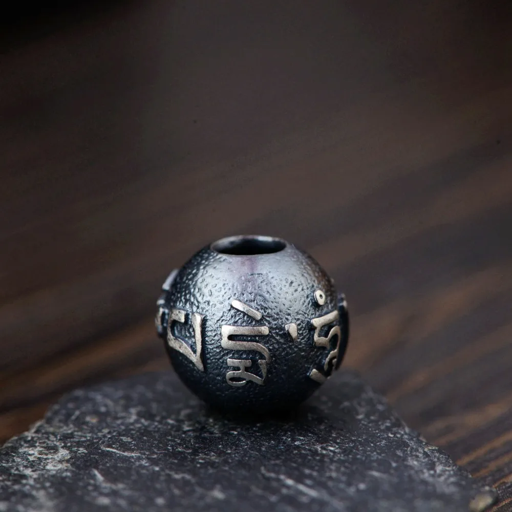 S92 Solid Sterling SIL Om Mani Padme Hum 12mm Round Spacer Bead Charm DIY A2472 | Украшения и аксессуары