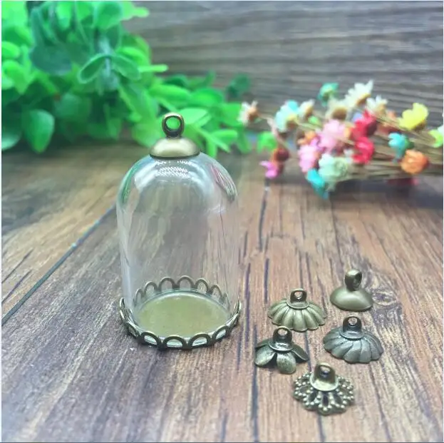 

50sets/lot tube shape 30*20mm glass globe antique bronze color lace base beads cap glass vial pendant glass bottle accessories