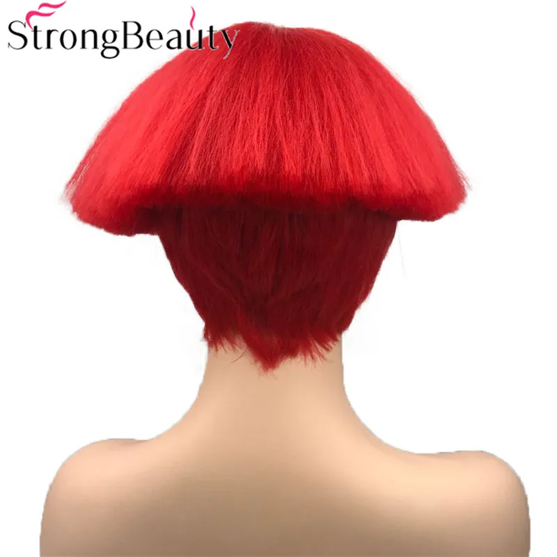 StrongBeauty короткие яки прямые синтетические парики красный/белый/Блонд/черный гриб голова парик термостойкие волосы