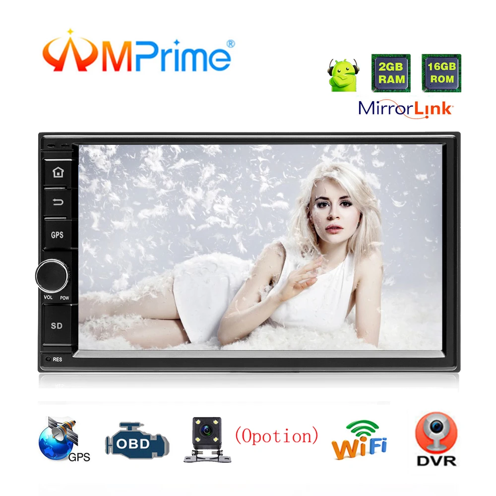 AMPrime 2 din автомобильный радиоприемник андроид gps 7 &quotBluetooth WI FI Mirrorlink DVR MP5
