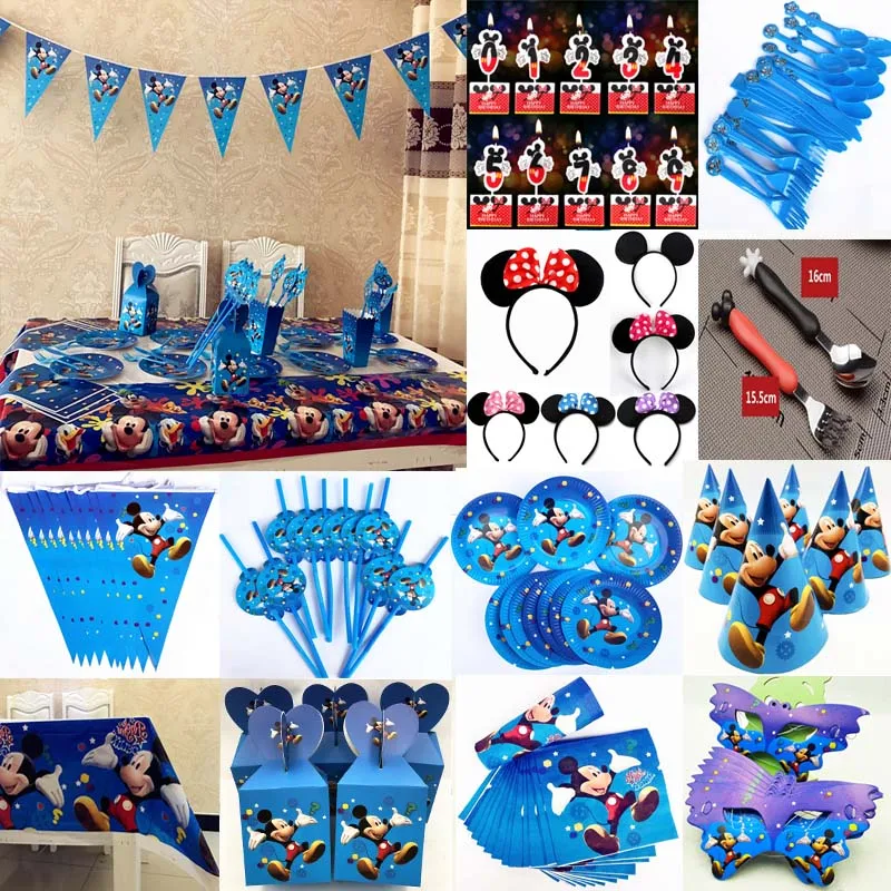 Микки Маус День рождения одноразовые посуда набор поставки тарелки и салфетки