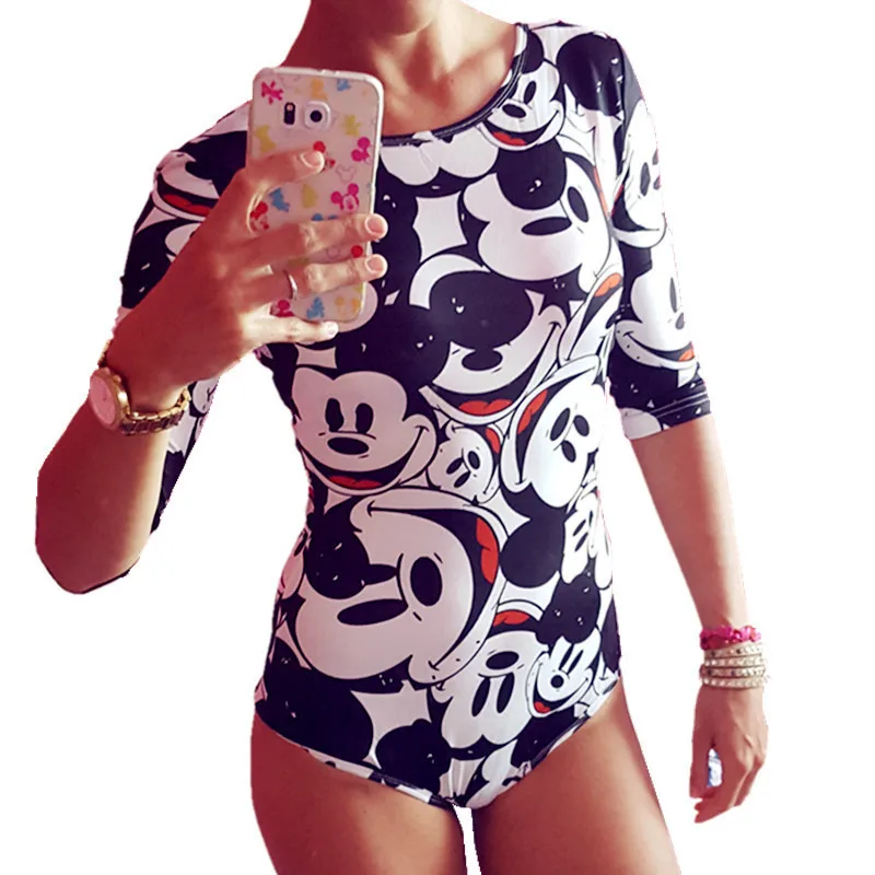 2017 New Bodysuit Women Short Combinaison Femme Sexy Body Cartoon Print Striped Rompers Womens Jumpsuit One Piece Overalls | Женская