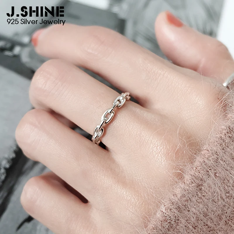 

JShine Pure S925 Sterling Silver Classic Chain Smooth Open Ring Personality Korean Fashion Wedding Engagement Rings for Ladies