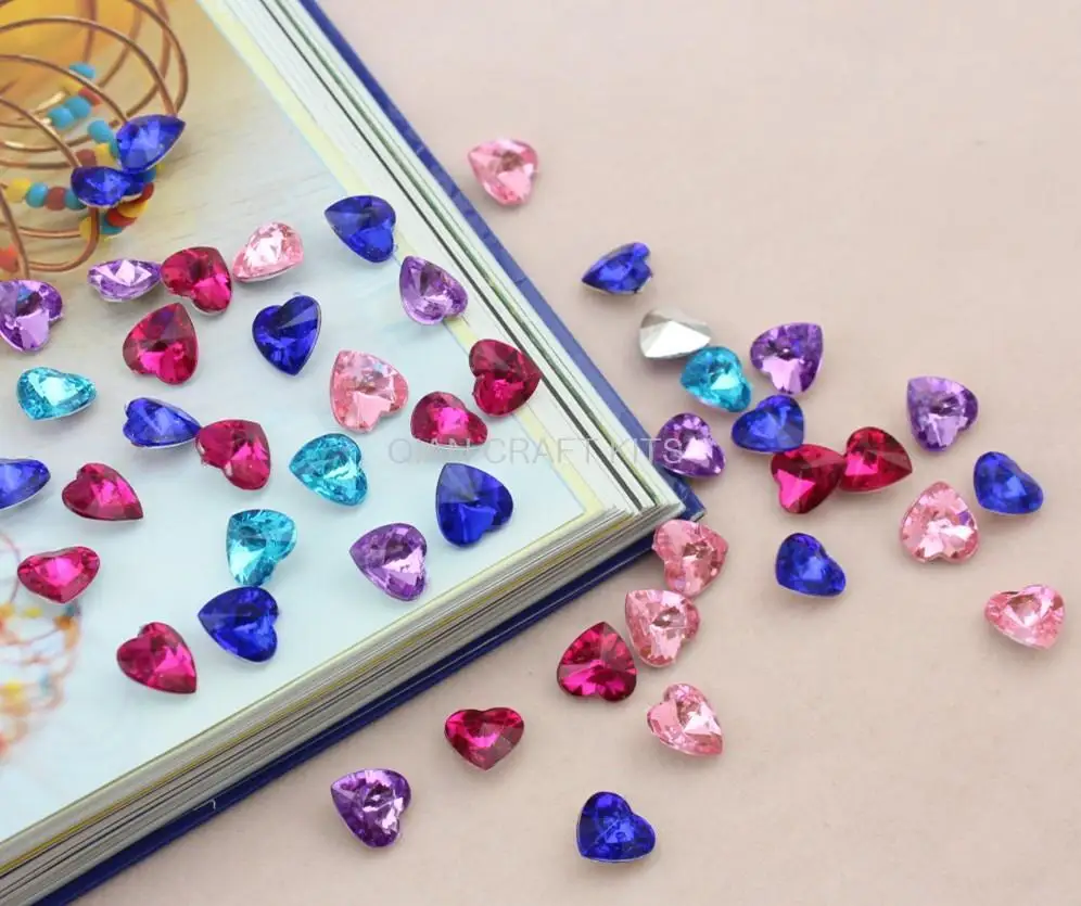 

800 pcs Bling Rhinestone Heart Gem Cabochon Faceted 12mm for Flower Centre Dress Accessories 12mm point back foiled