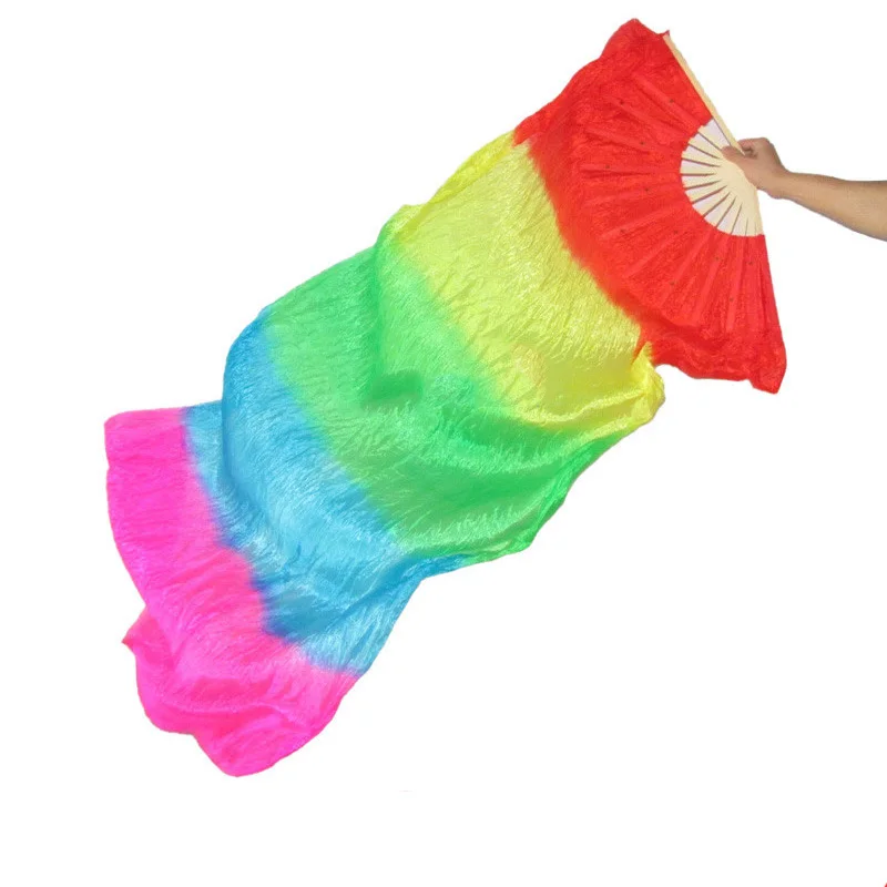 Китайский танцевальный веер пятицветный Радужный Шелковый и цветной
