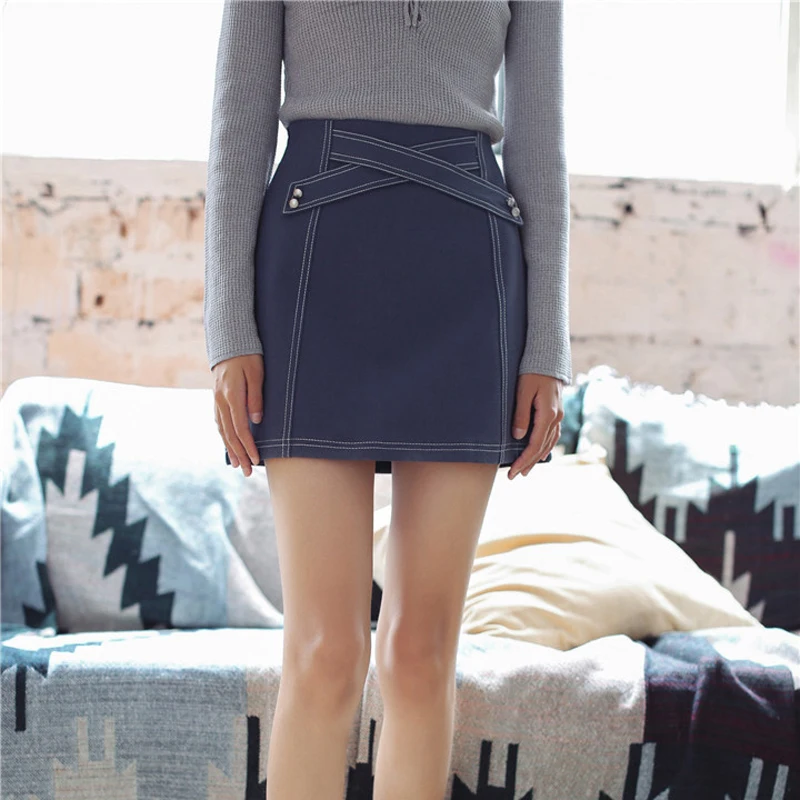 2017 Женские Весенние Юбки Дамской одежды Два Цвета Юбка Женщины Высокой Талией
