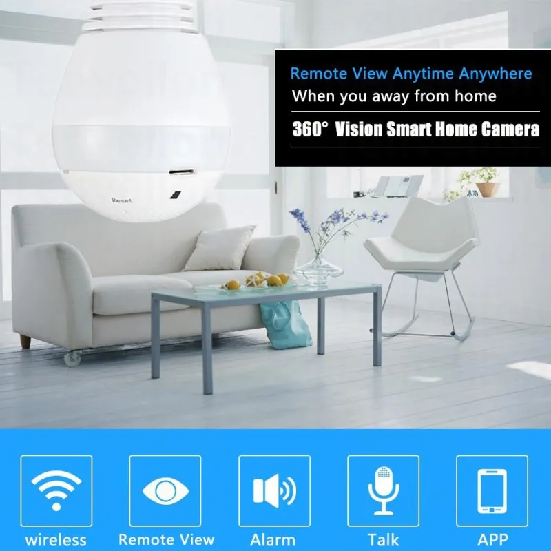 Wi-Fi E27 лампа 3D 1080P 130 точек/дюйм V380 360 градусов панорамная IP рыбий глаз VR камера