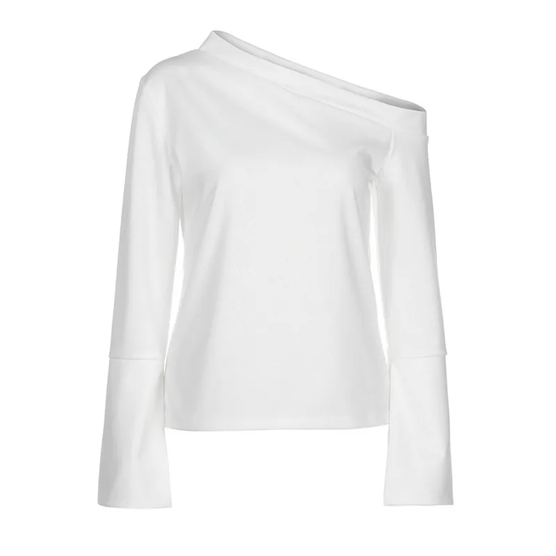 Для женщин белый Flare с длинным рукавом чистый открытыми плечами пикантные