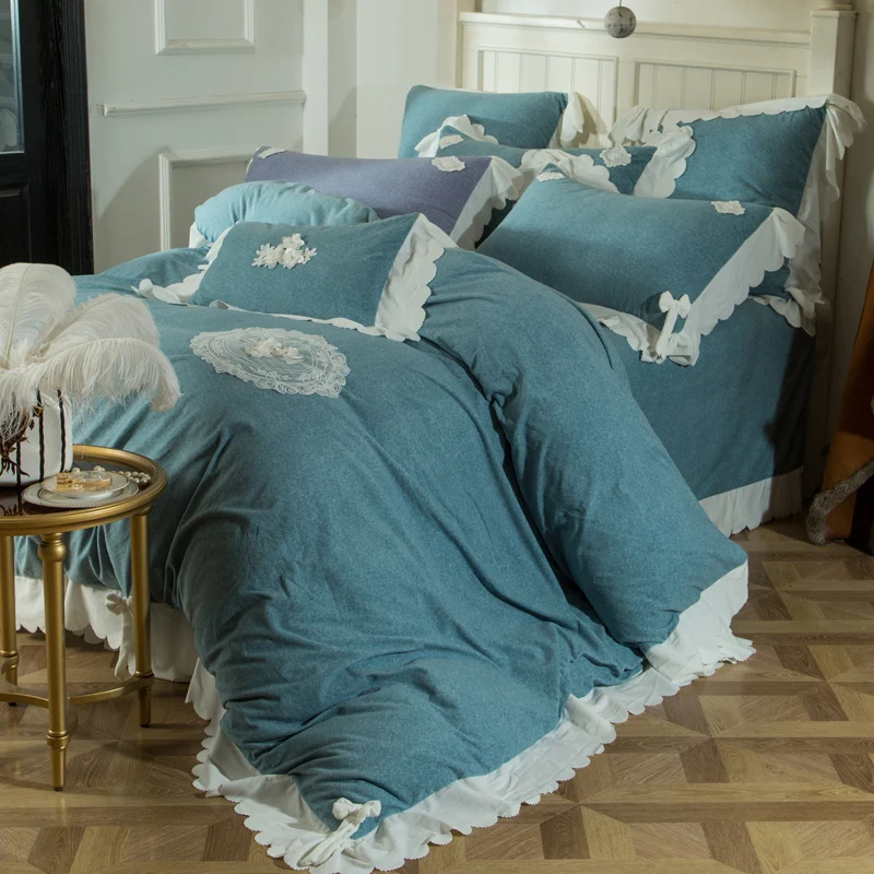 4Pcs Cotton wool hand-made lace Princess style luxury bedding sets queen king size duvet cover set pillowcase bedclothes | Дом и сад