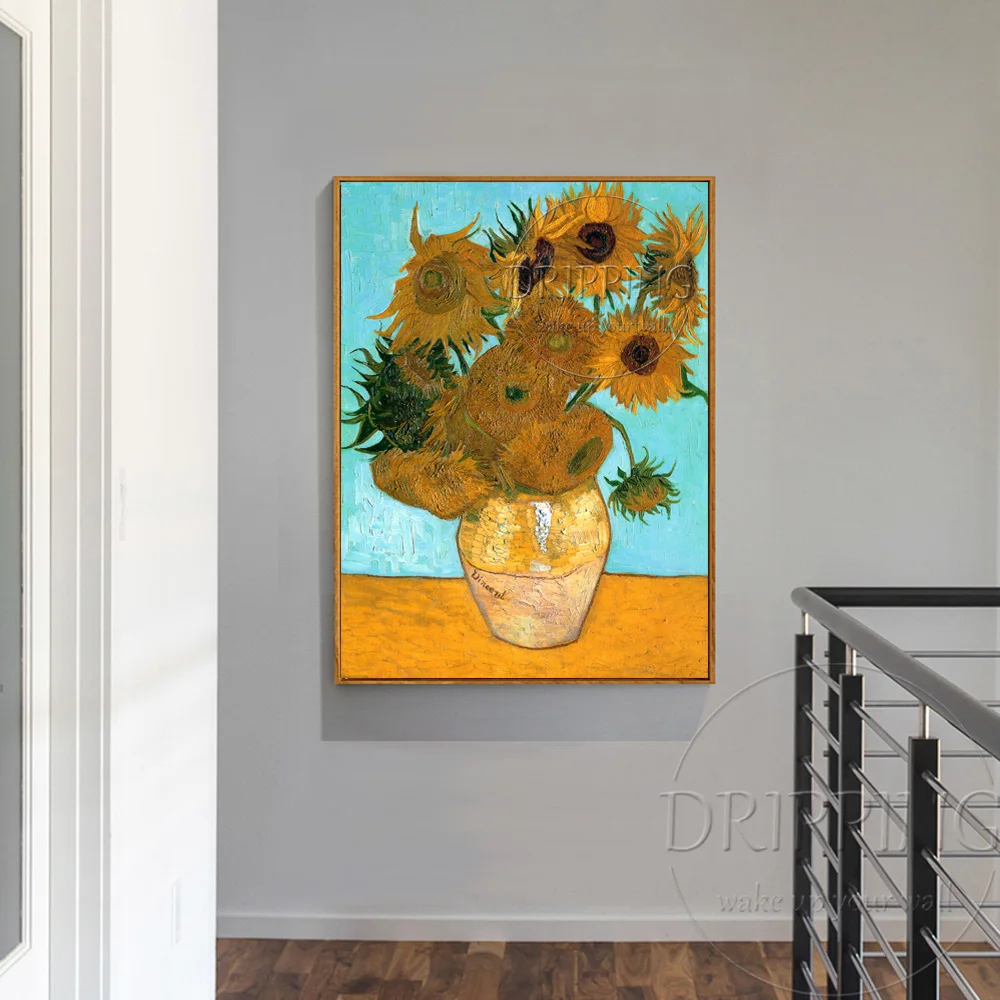 Top Artist Team Hand-painted Impressionist Sunflower Oil Painting Van Gogh Still Life Vase with Twelve Sunflowers | Дом и сад