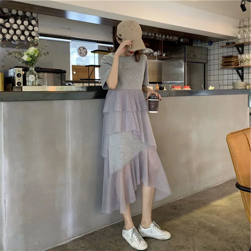 Женское длинное платье Desigual серое свободное макси в стиле колледжа с коротким