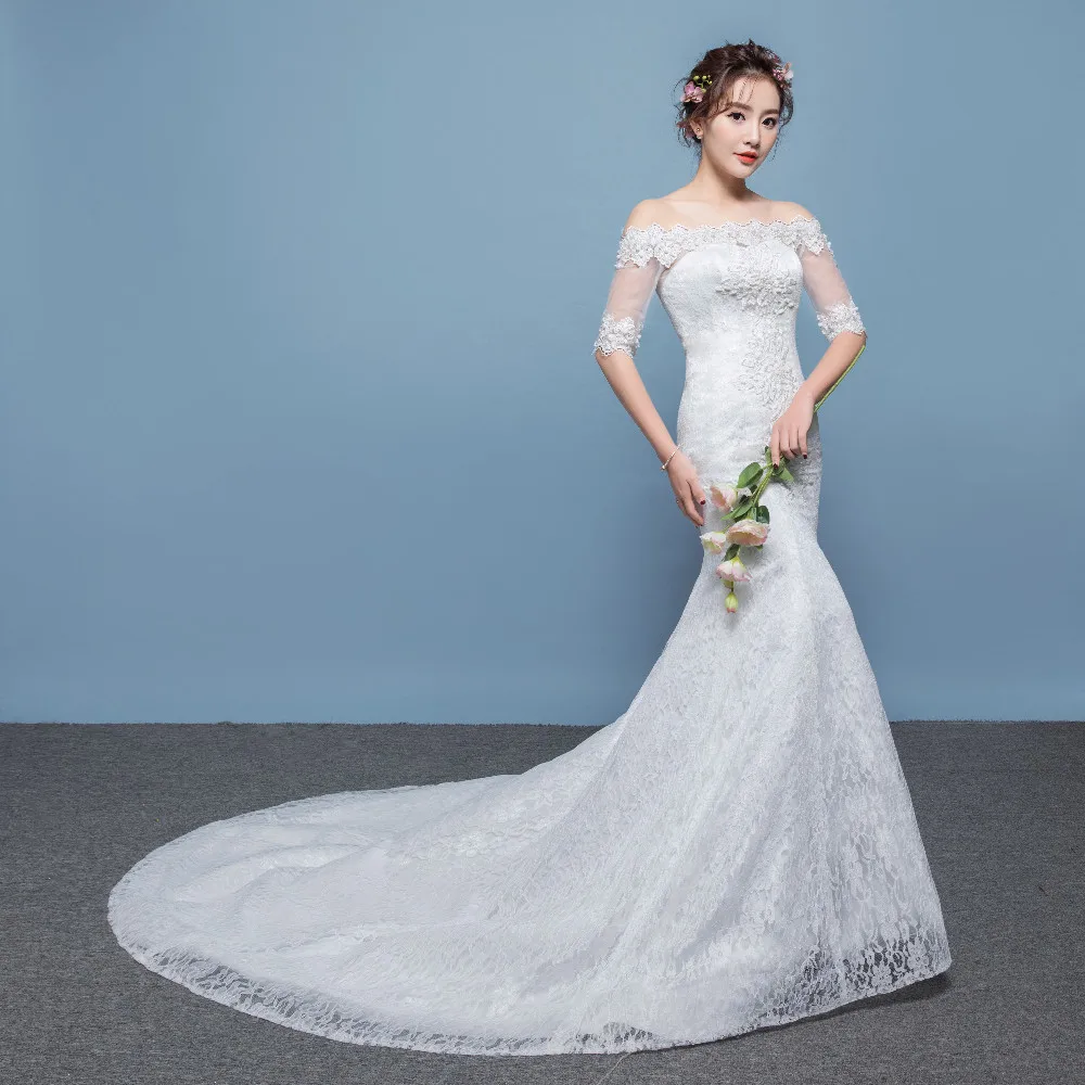 Женское свадебное платье Vivian's Bridal белое кружевное с открытыми плечами и