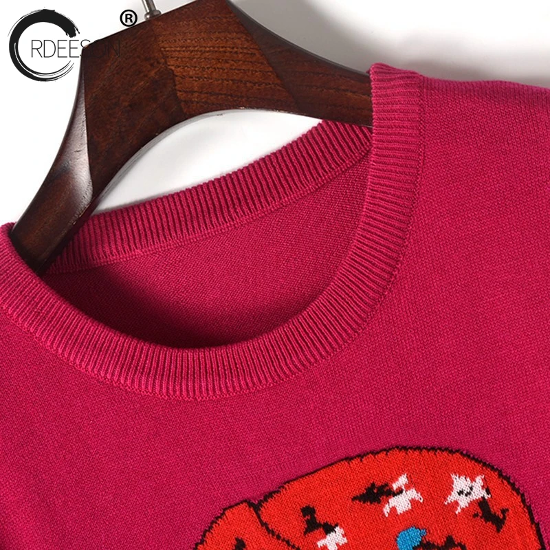 ORDEESON Beading Beautiful Jacquard Glasses Print Women Sweaters and Pullovers Jumper winter round neck Knitted Sweater Casual | Женская