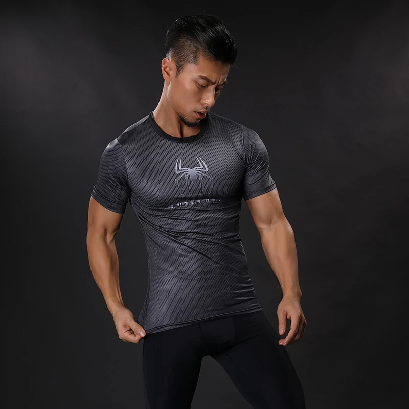 Человек-паук 3D печатных сжатия Футболка короткий рукав реглан Crossfit Фитнес