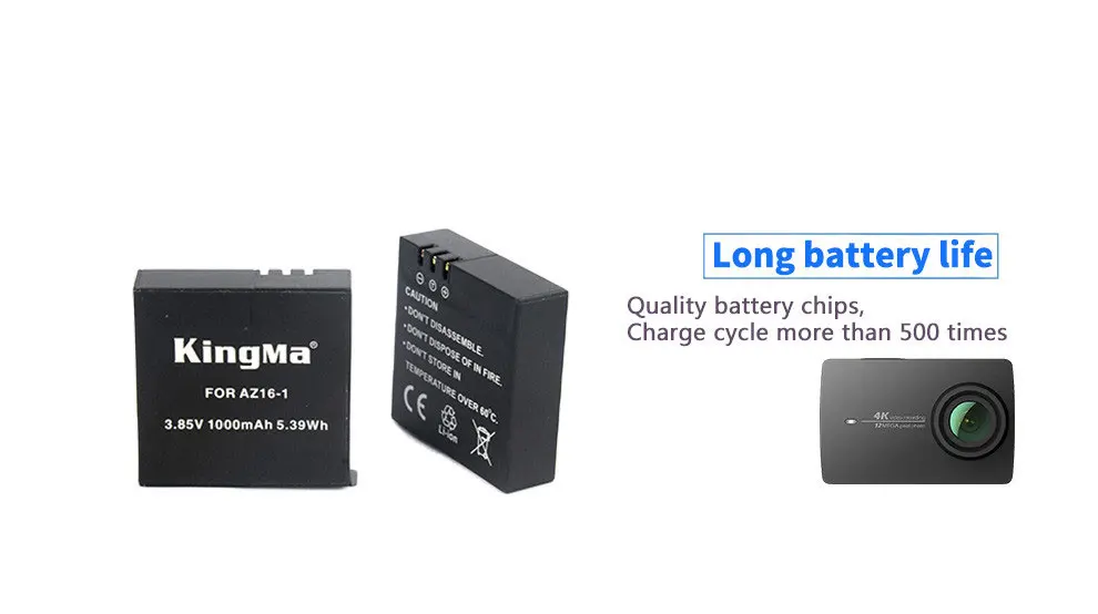 KingMa для Xiaomi YI 2 II 4K 1000mAh перезаряжаемая батарея(2-Pack) и двойное зарядное устройство USB для Xiaomi YI 4K Plus Action camera II 2