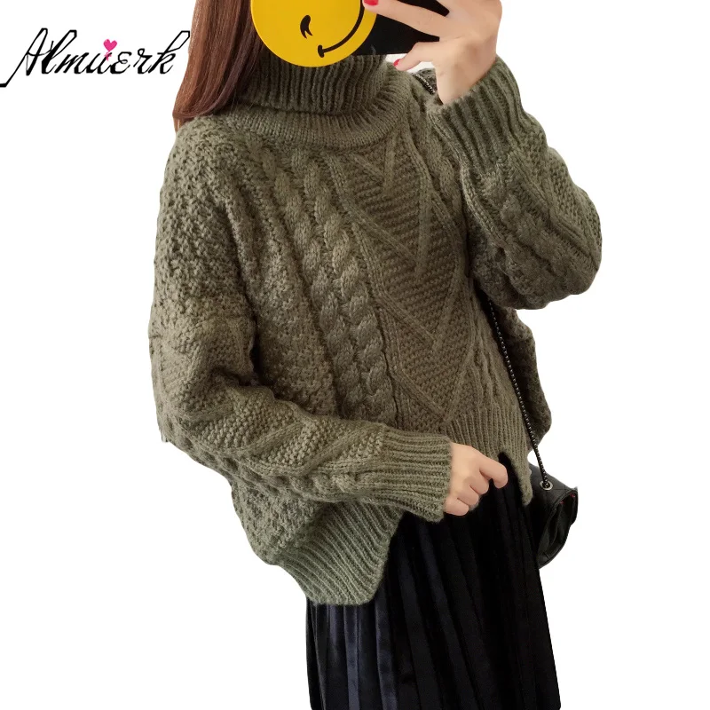 

2018 new autumn winter women sweater top high collar long sleeve knit sweater short paragraph hedging wear loose sweaters yz475