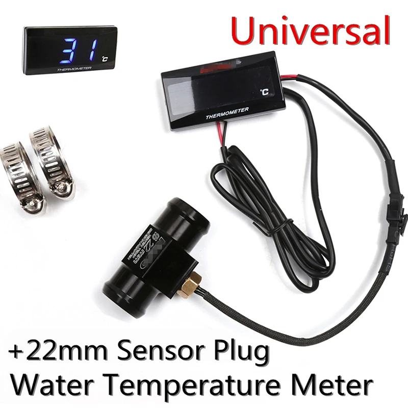 Синий цифровой датчик температуры воды термометр + 22 мм тройник соединитель для