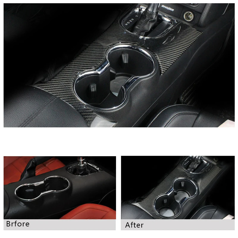 

Carbon Fiber Car Inner Center Console Gear Shift Panel Water Cup Holder Cover Trim strip Sticker For Ford Mustang Accessories