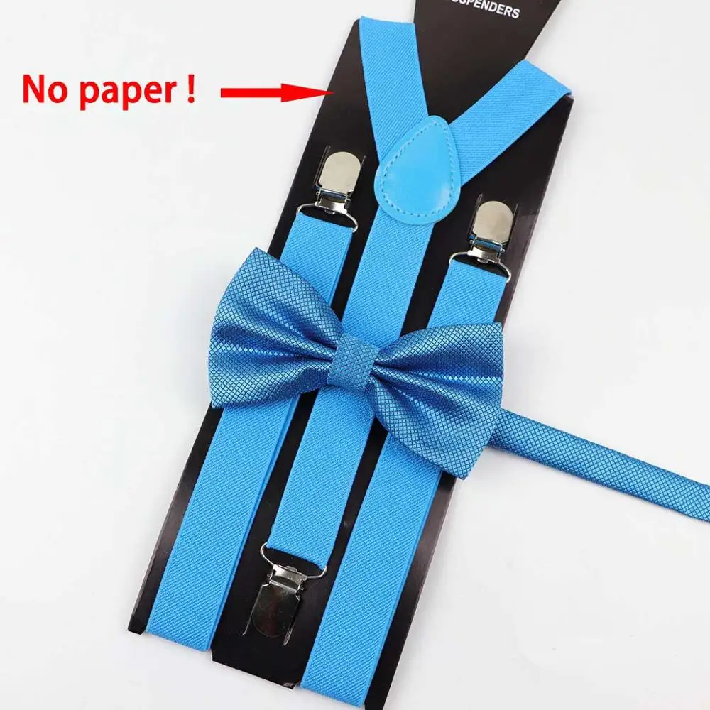 E9 Soild Color Man Polyester Belt Bow Tie Set Woman Men's Suspenders Butterfly Clip-on Y-Back Braces Elastic Women Adjustable - Color: E9