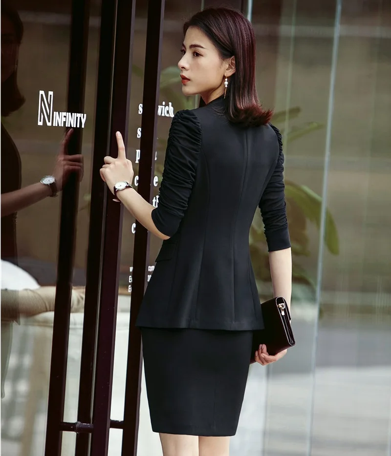 Новые стили 2018 Весна Лето с коротким рукавом блейзеры костюмы курткой и юбкой