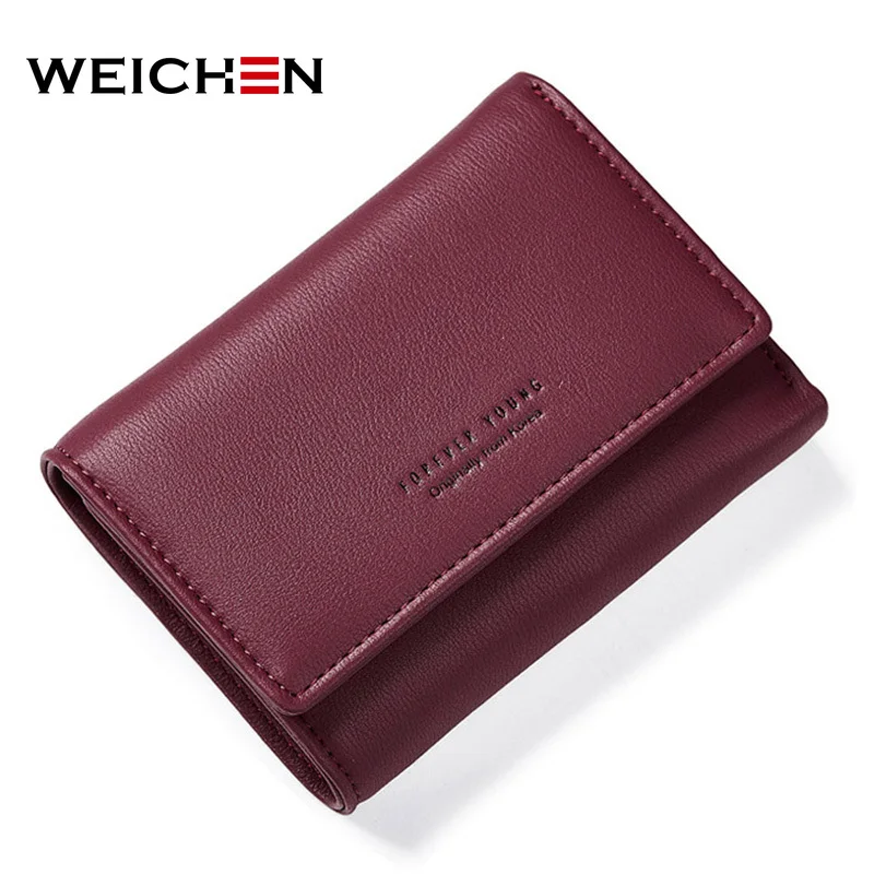 WEICHEN Thirfolds для женщин кошелек из мягкой кожи дамы тонкая кредитница цвет красного