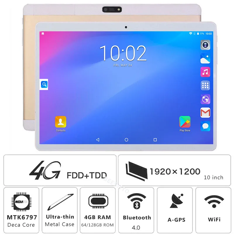 Бесплатная доставка 10 дюймовые Deca Core планшеты pc 4 Гб RAM 128 ГБ ROM 1920*1200 IPS экран 8.0MP WiFi
