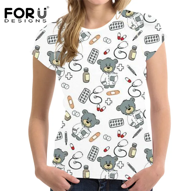 YQ1382BV Футболка FOURDEIGNS Harajuku, женская летняя футболка с рисунком медсестры и медведя, Женская компрессионная футболка, женские колготки для фитнеса - Цвет: YQ1382BV