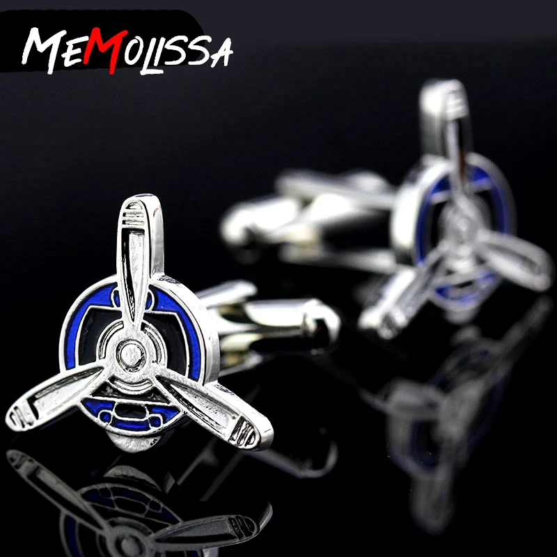 

MeMolissa Vintage Propeller Cufflinks with Blue Enamel Plated Classic Business Shirts Cufflink Bouton De Manchette