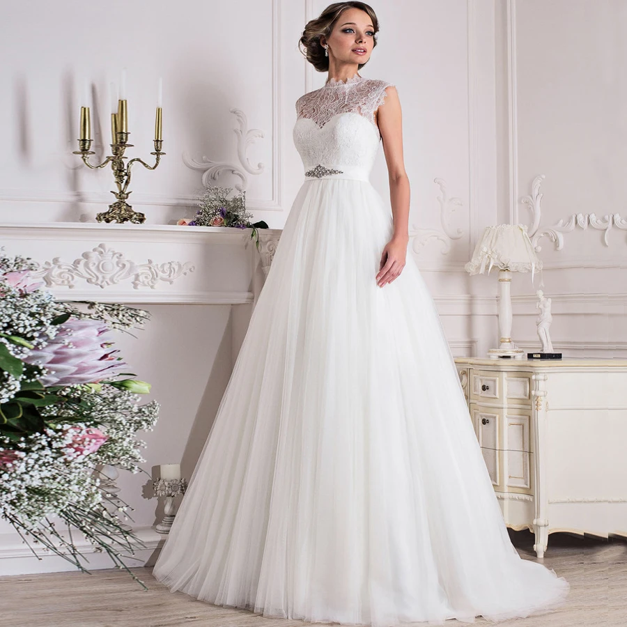 Элегантное кружевное свадебное платье без рукавов с лямкой на шее Vestido De Noiva