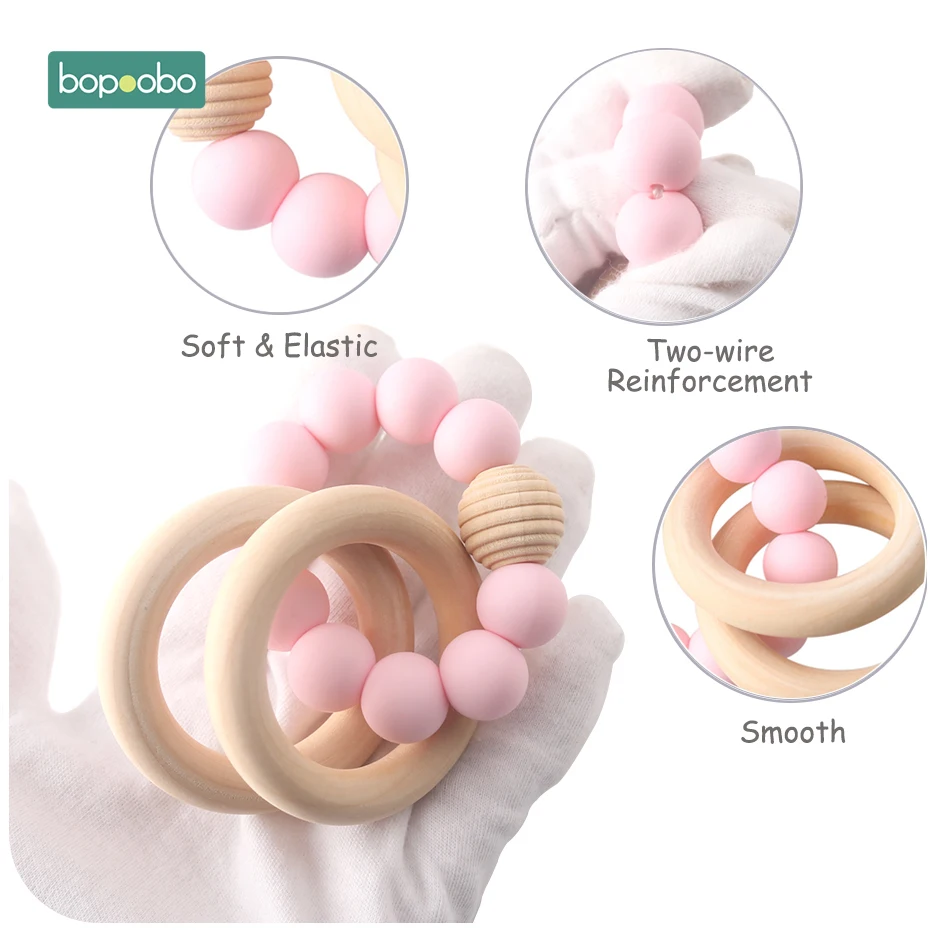 Bopoobo 1pc Baby Bracelets Rattle Silicone Beads Bangles Teething Jewelry Wooden Beads BPA Free Breceletes Baby Teether