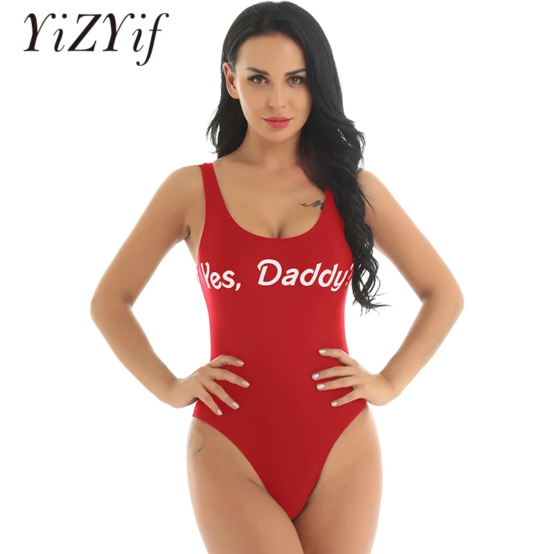 Цельный сексуальный купальник Yes Daddy с буквенным принтом глубоким u образным