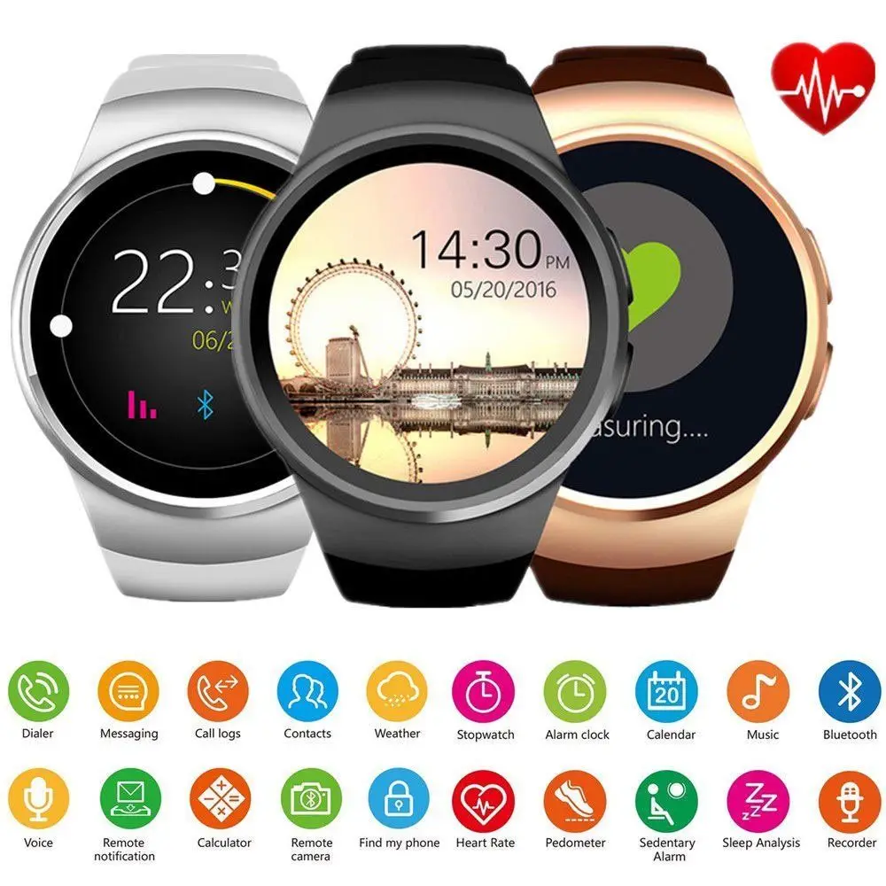 Оригинальный KW18 Полный Круглый ips сердечного ритма Смарт часы MTK2502 BT4.0 Smartwatch для ios