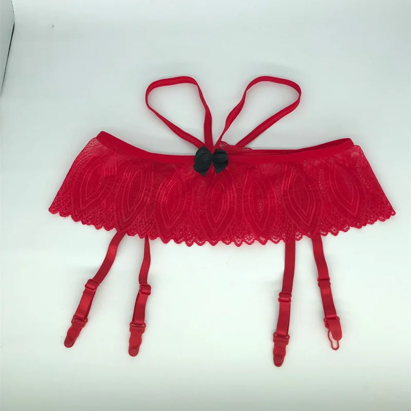 Red Garters Сексуальные нейлоновые чулки, набор, женские кружевные прозрачные чулки до бедра с подвязками, пояс для чулок, сексуальное женское белье, женские колготки - Цвет: Red Garters