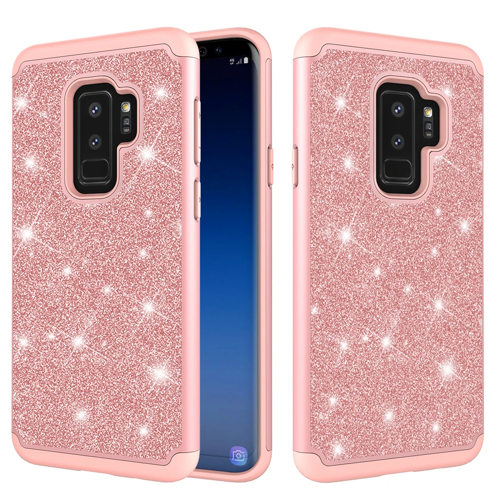 Чехол для телефона Samsung Galaxy S8 S9 Plus Note 9 задняя крышка 2 в 1 Блестящий Ударопрочный ПК
