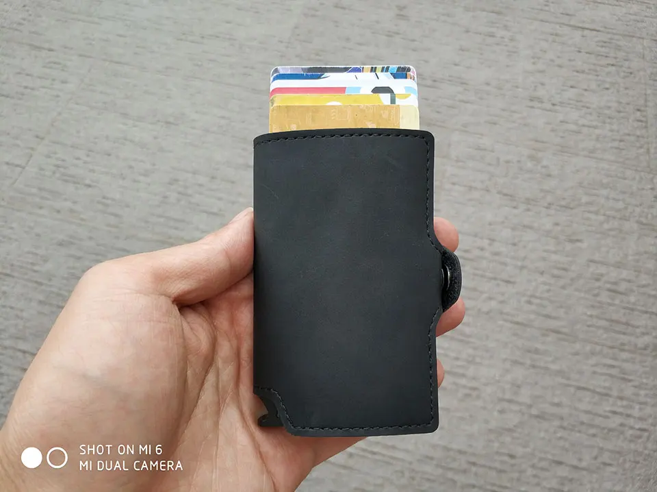 RFID Блокировка винтажный автоматический кожаный кредитный держатель для карт мужской металлический алюминиевый сплав Бизнес ID визитница тонкий кошелек